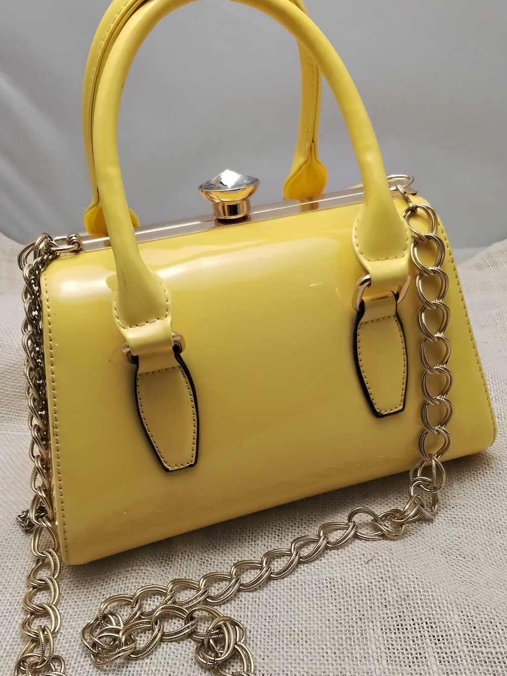 Source Unknown Yellow Patent Mini Top-Handle Bag with Gold Chain